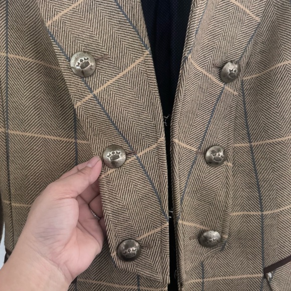 The Extreme Collection British Chic women's Brown Plaid Double-Breasted Coat 38 - Picture 3 of 9